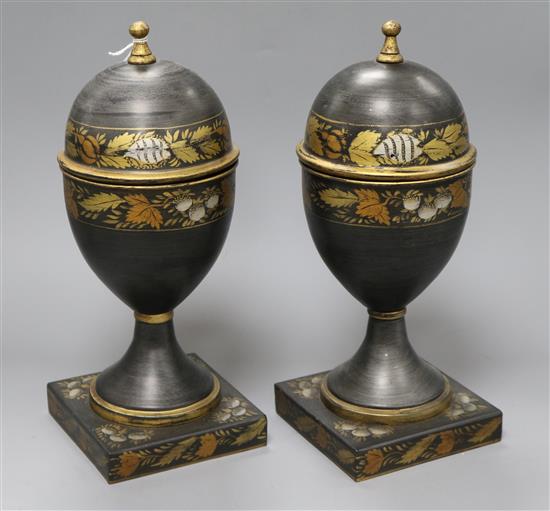 A pair of Toleware lidded vases height 33.5cm